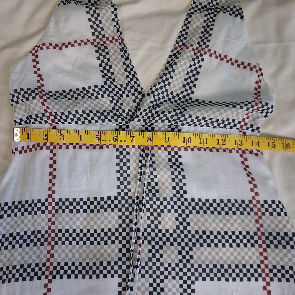 Sleeveless White Plaid Tie-Waist Dress - Picture 8 of 16